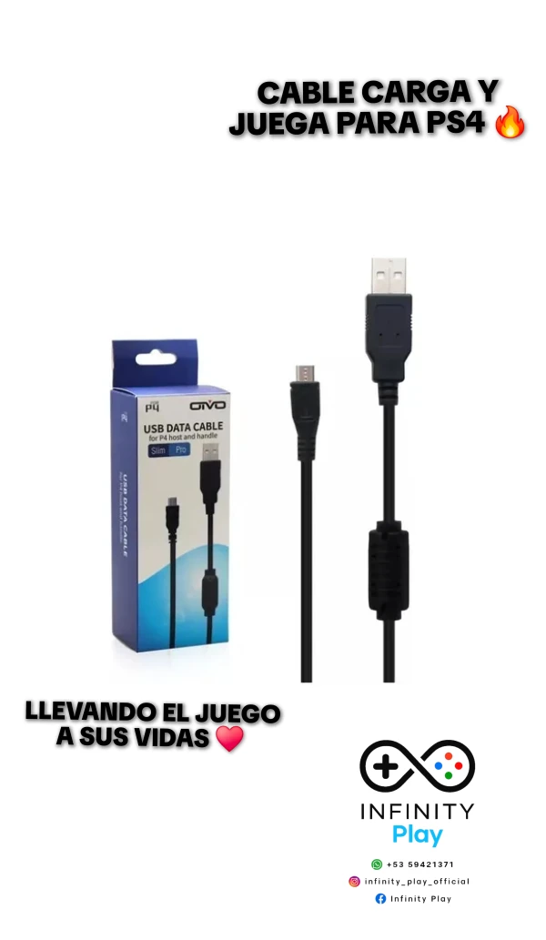 Cable Carga y Juega Ps4 2m's foto | Infinity Play |  BizneCubano